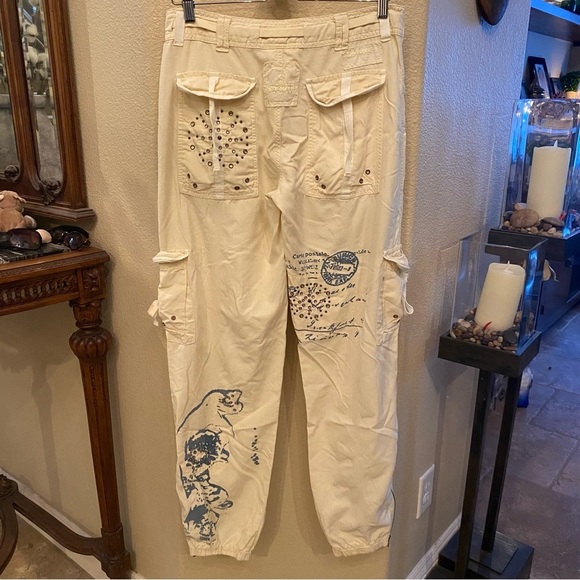 Vintage DA-NANG Light Yellow Y2K Graphic Embellished Cargo Pants Size Medium - Picture 6 of 14